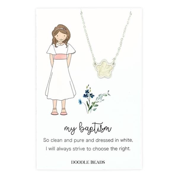 My Baptism Flower Necklace, Material: Silver Finish