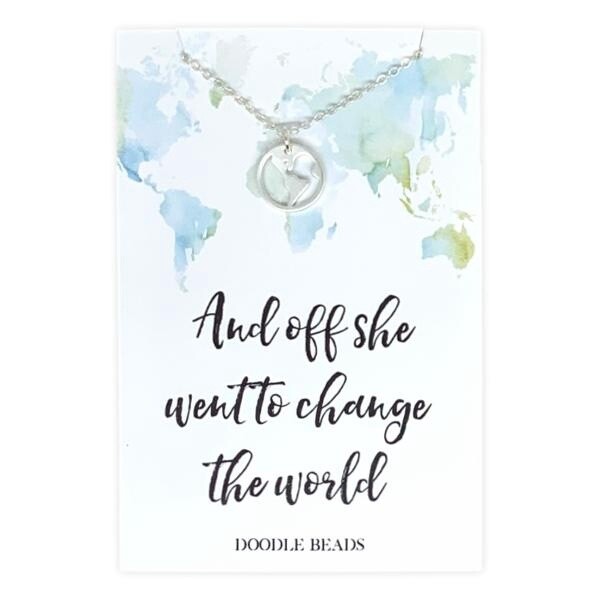 &quot;And Off She Went To Change The World&quot; Necklace, Metal: Silver Finish