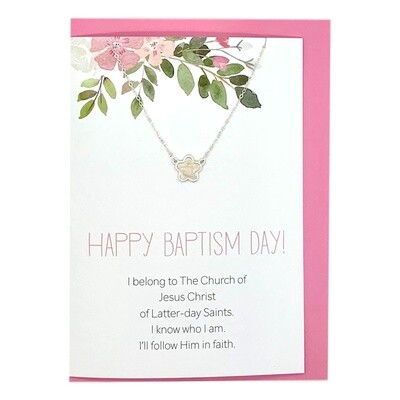 Happy Baptism Day,  Card with Flower Necklace, Material: Silver Finish