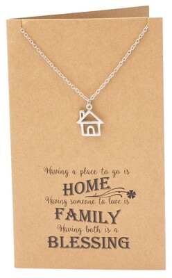 Family Necklace with House Pendent and Greeting Card
