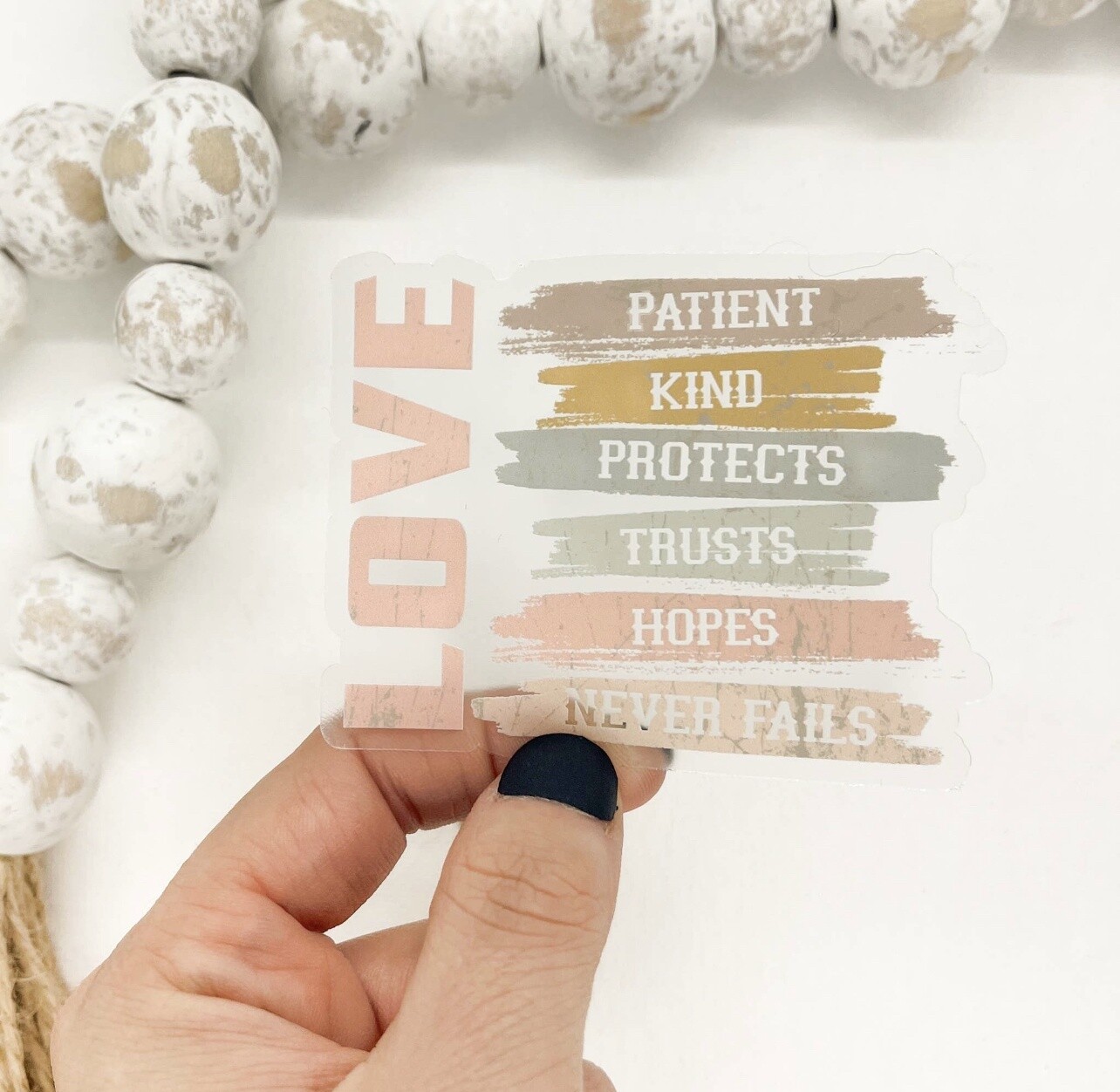 Love Patient, Kind, Protects Clear Vinyl, Sticker, 3x3 in