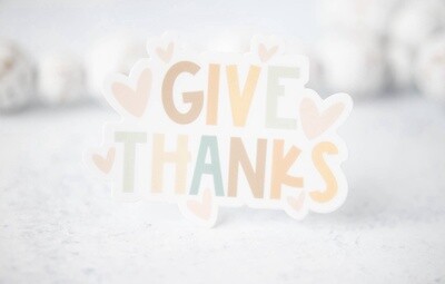 Give Thanks Hearts, White Vinyl, Sticker, 3x3 in
