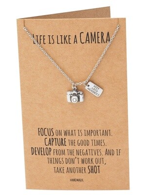 Ida Cute Camera Miniature Pendant Necklace and Quote Card