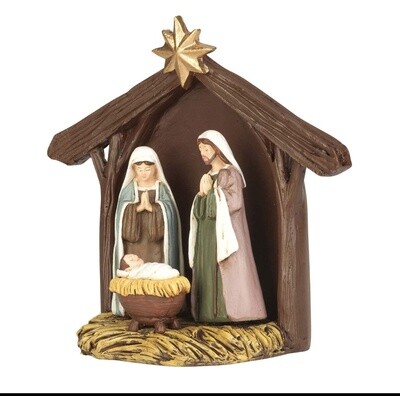 4 PIECE HOLY FAMILY WITH CRECHE 3 3/8&quot;