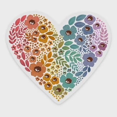 Clear Rainbow Floral Heart Sticker 2.75x3in