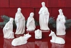 Porcelain Nativity Away in A Manger Set of 8