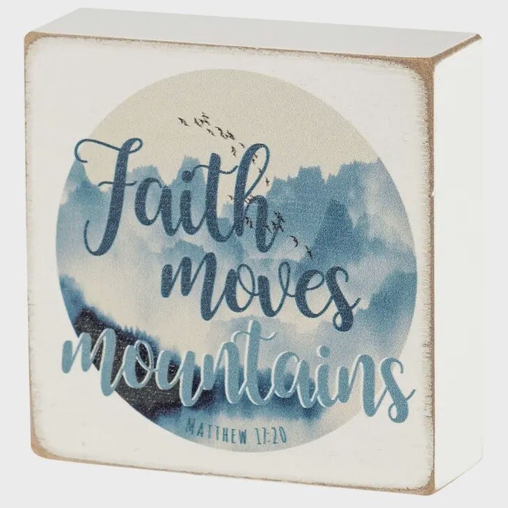 Faith Moves Mountains Tabletop Plaque - White