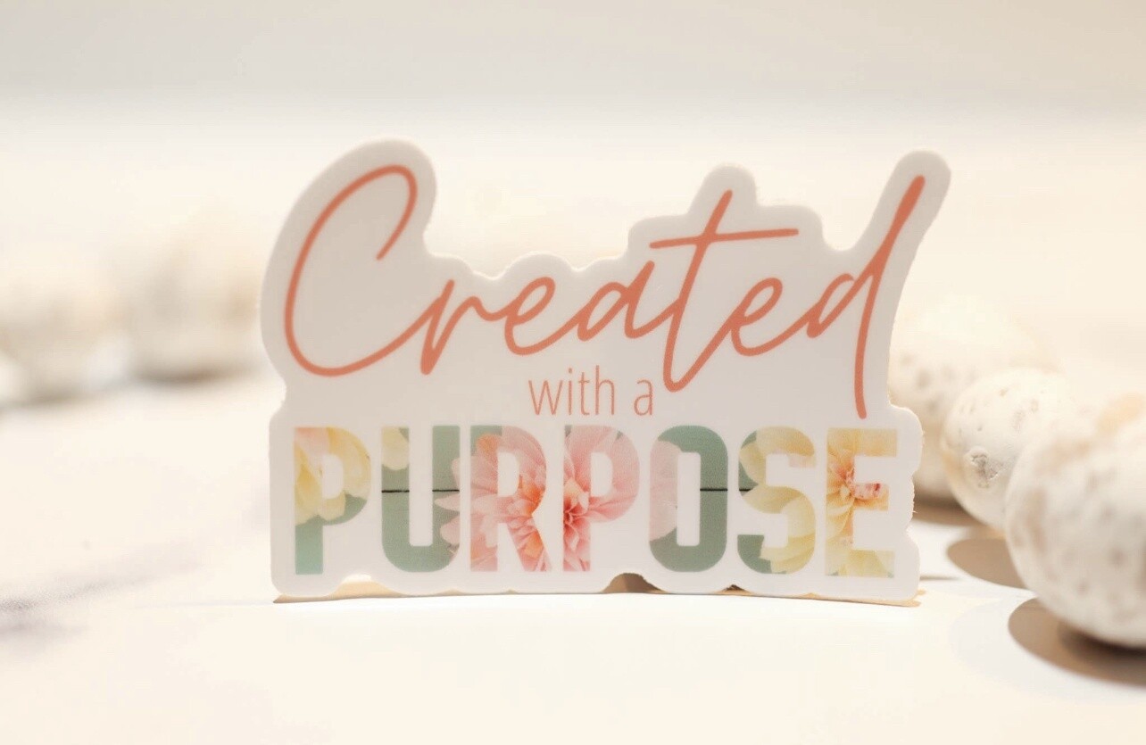 Created With A Purpose White, Vinyl Sticker, 3in.