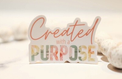 Created With A Purpose White, Vinyl Sticker, 3in.