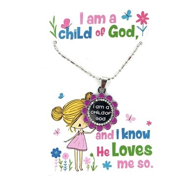 Flower I am a child of God Necklace PURPLE