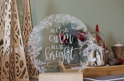 All is Calm and Bright engraved light design Light base and engraved panel