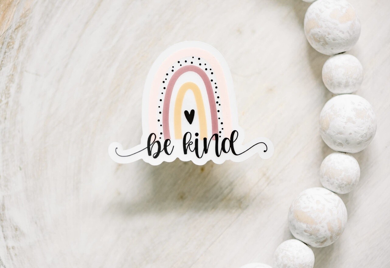 Be Kind Rainbow Clear, Vinyl Sticker, 3x3 in.