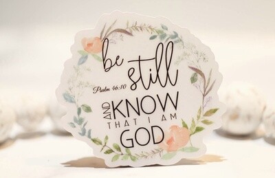 Flourish Be Still Christian Clear, Vinyl Sticker, 3in.