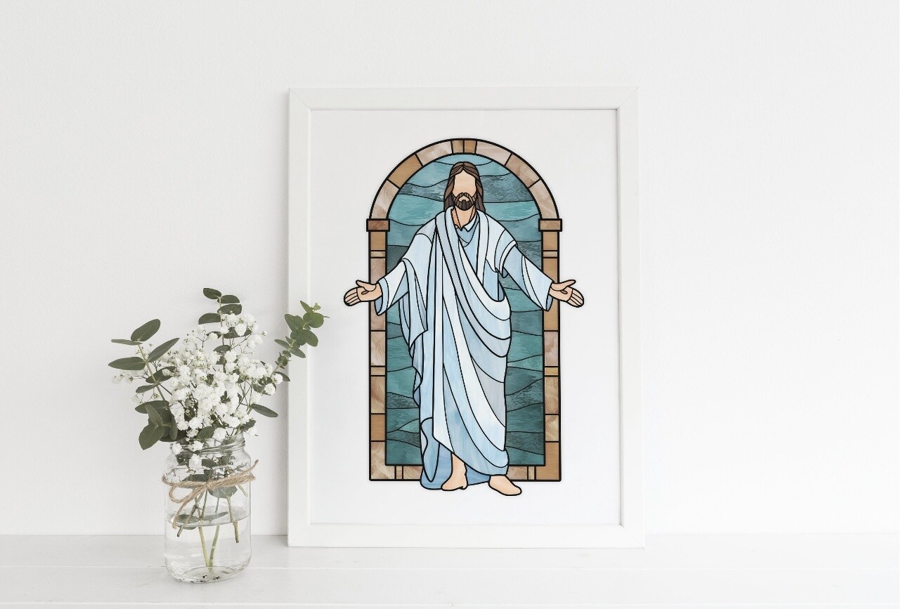 He Is Risen Stained Glass Style - A5 Print Only