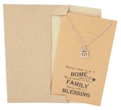 Family Necklace with House Pendent and Greeting Card