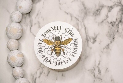 Bee Kind Loving Humble Clear, Vinyl Sticker, 3x3 in.
