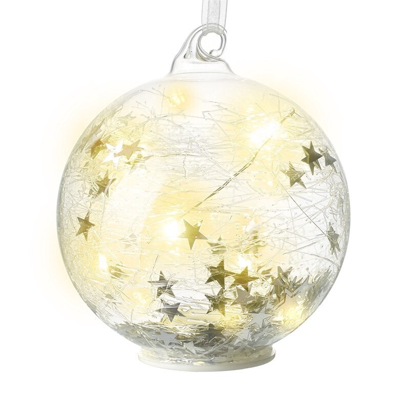 Clear Glass Bauble With Stars