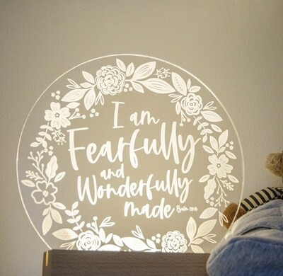 Fearfully &amp; Wonderfully made night light design Light base and engraved panel