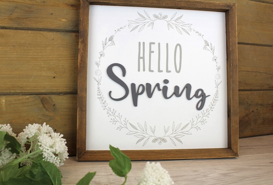 Hello Spring Wooden Plaque