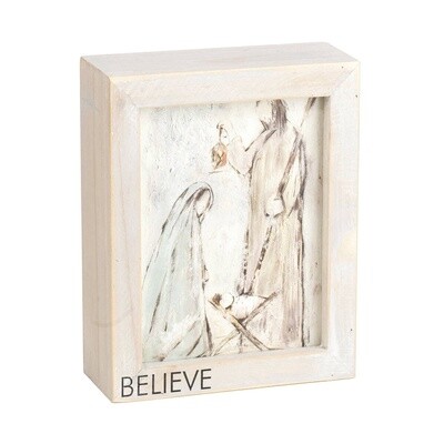 CHRISTMAS TABELTOP HOLY FAMILY BELIEVE 5x6&quot;