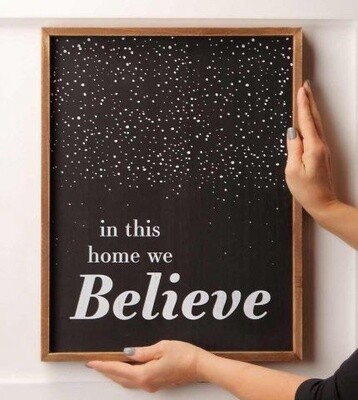 In This Home We Believe Wall Decor Black 16 inch