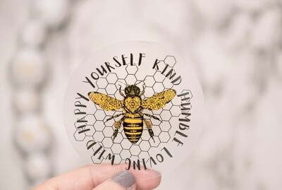Bee Kind Loving Humble Clear, Vinyl Sticker, 3x3 in.