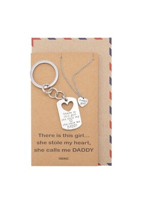 Earl Daddy&#39;s Girl Set, Engraved Heart Key chain and Necklace