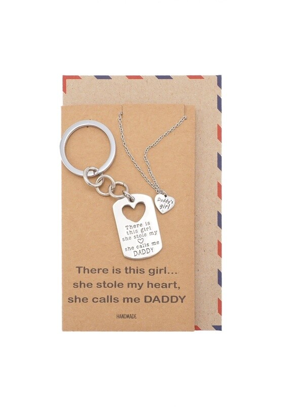 Earl Daddy&#39;s Girl Set, Engraved Heart Key chain and Necklace