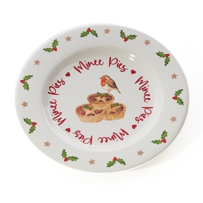 CHRISTMAS PLATE, MINCE PIES WITH ROBIN