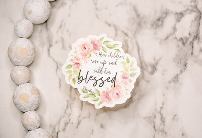 Blessed floral, christian, clear, Vinyl Sticker, 3x3 in.