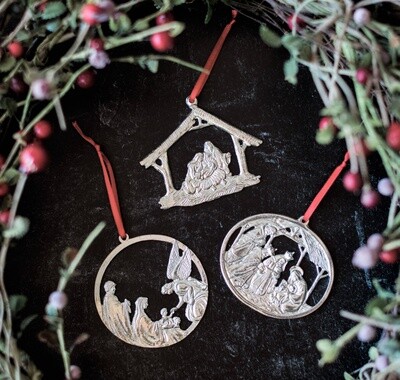 Pewter Nativity Christmas Ornament - Gift Set