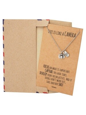 Ida Cute Camera Miniature Pendant Necklace and Quote Card