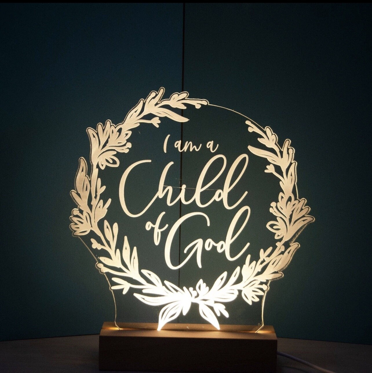 I am Child of God night light design Light base and engraved panel