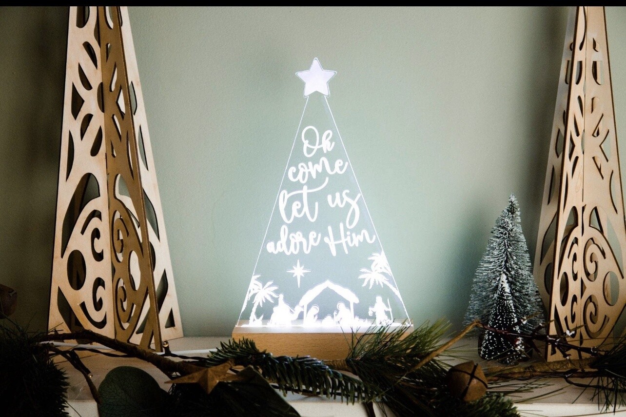 O Come let us Adore him light design Light base and engraved panel