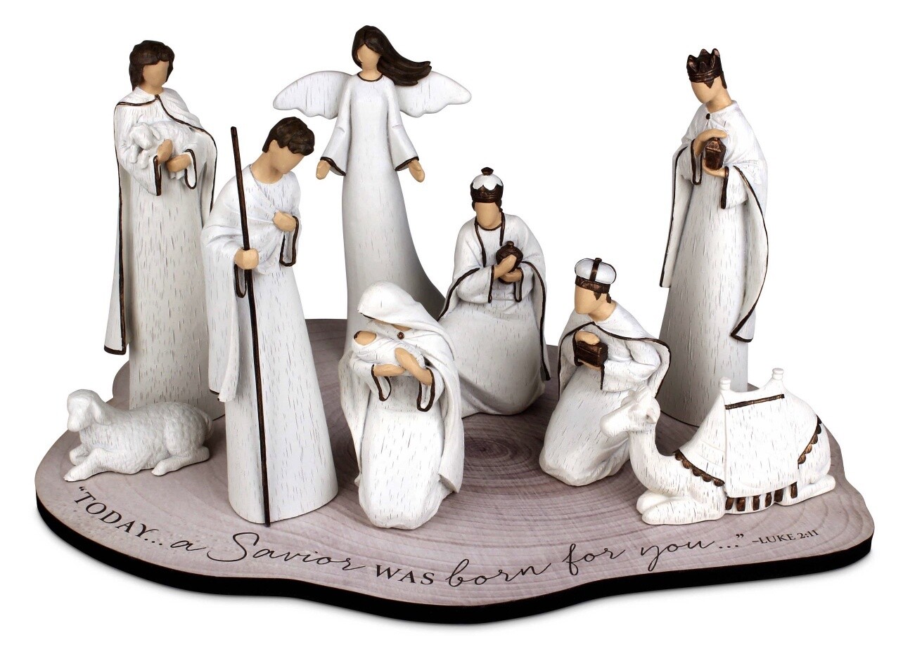Nativity Set Savior Born Scriptured Base