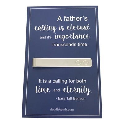 Infinity Tie Bar carded &quot;A Father&#39;s calling is eternal…for both time and eternity.&quot; Gift for Father (Fathersday)