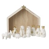 White &amp; Gold Nativity Set With Wooden Creche