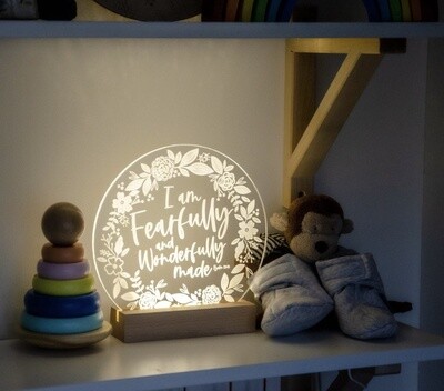 Fearfully &amp; Wonderfully made night light design Light base and engraved panel