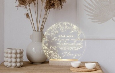 Message to mum light design Light base and engraved panel