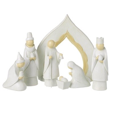 Large White Nativity Scene with Beige Accents