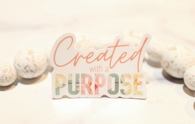 Created With A Purpose White, Vinyl Sticker, 3in.