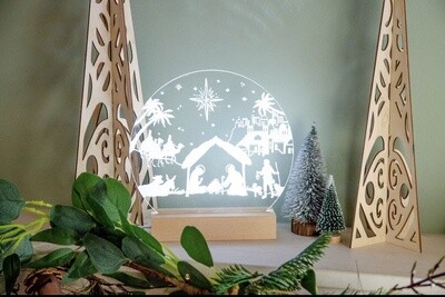 Nativity Scene engraved light design Light base and engraved panel