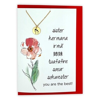 Sister You Are The Best! Greeting card and necklace