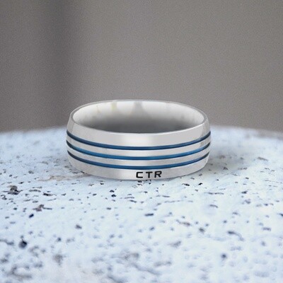 #178 Azure Stripe CTR Ring Stainless Steel