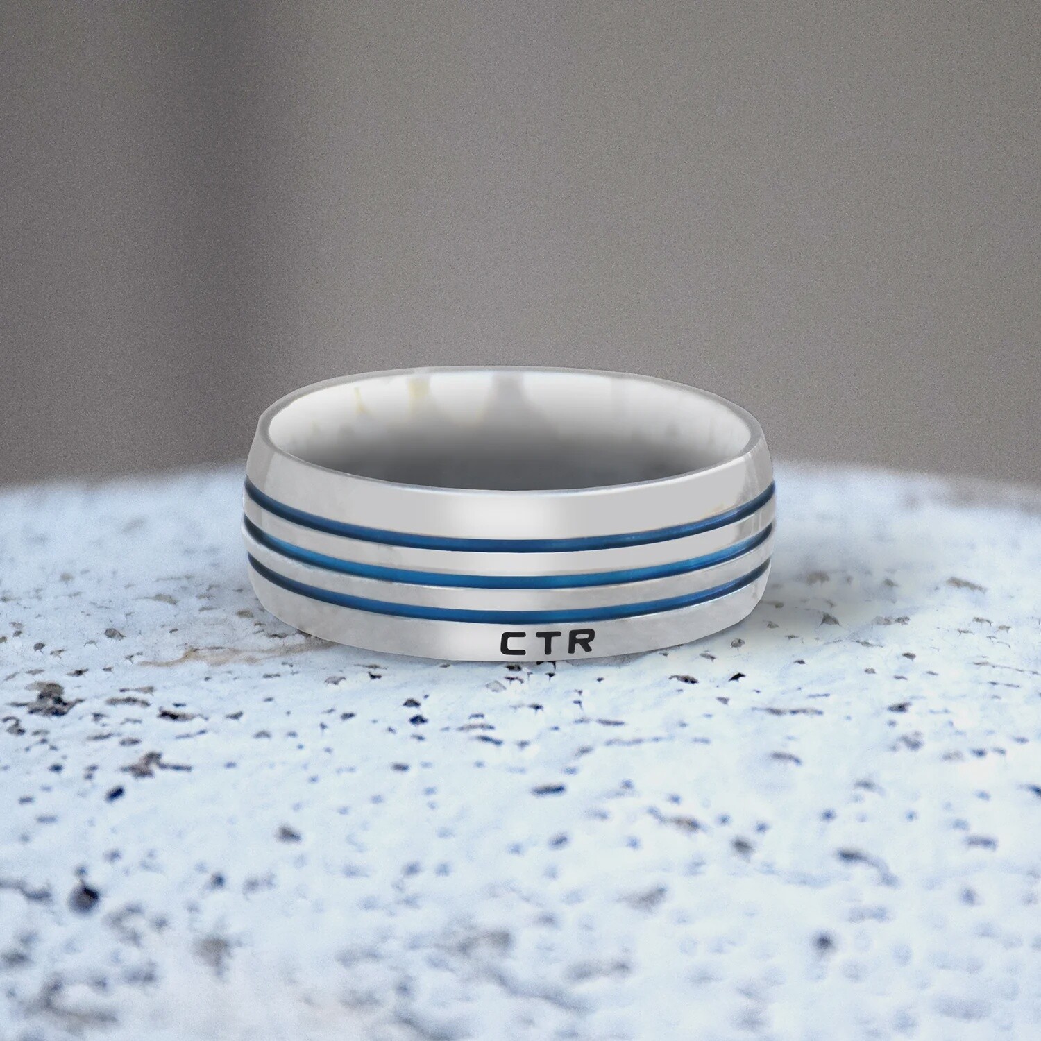 #178 Azure Stripe CTR Ring Stainless Steel, Ring Size: 7