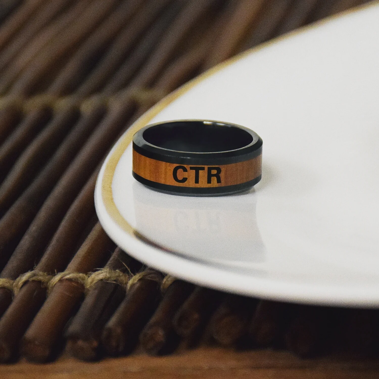 #192 CTR Designer Frontier Ring - Ceramic With Wood Inlay, Ring Size: 7