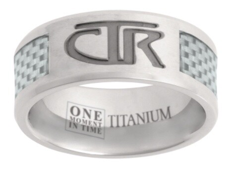 Titanium with White Carbon Fiber Inlay CTR Ring, Ring Size: 8