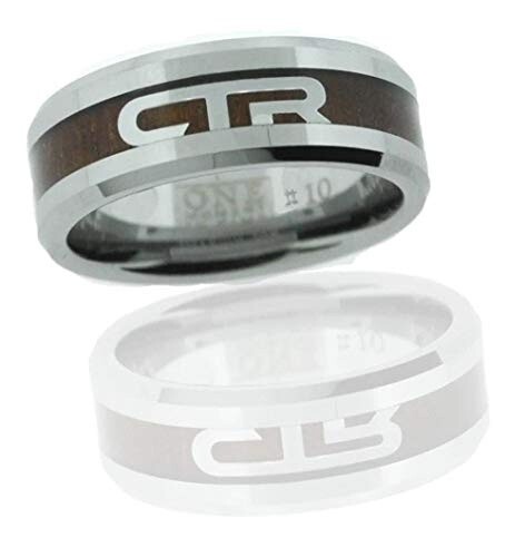 “Duo”Titanium Ion Wood and steel CTR inlay Size, Ring Size: 8