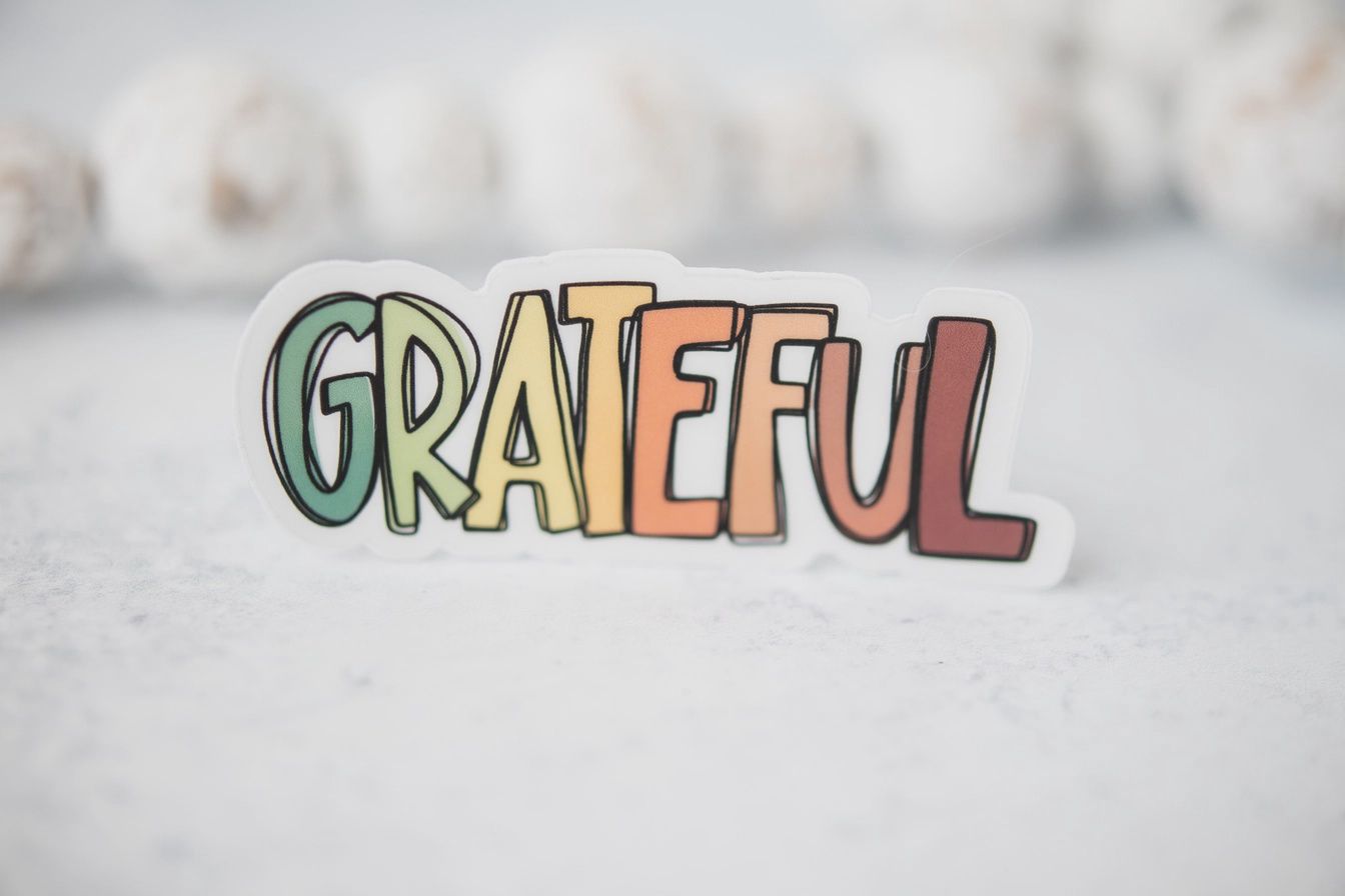 Grateful, Multicolour, Fall, Clear Vinyl Sticker, 3x3 Inch