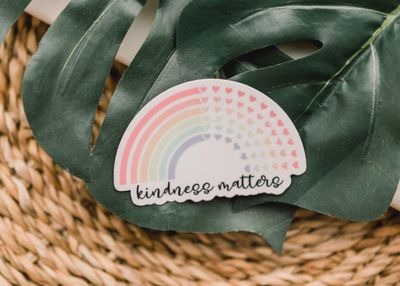 Kindness Matters Bright Rainbow Vinyl Sticker, 3x3